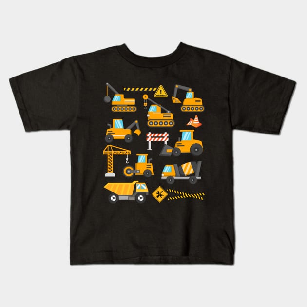 Construction Excavator Kids Site Truck Birthday Toddler Boys Kids T-Shirt by IYearDesign